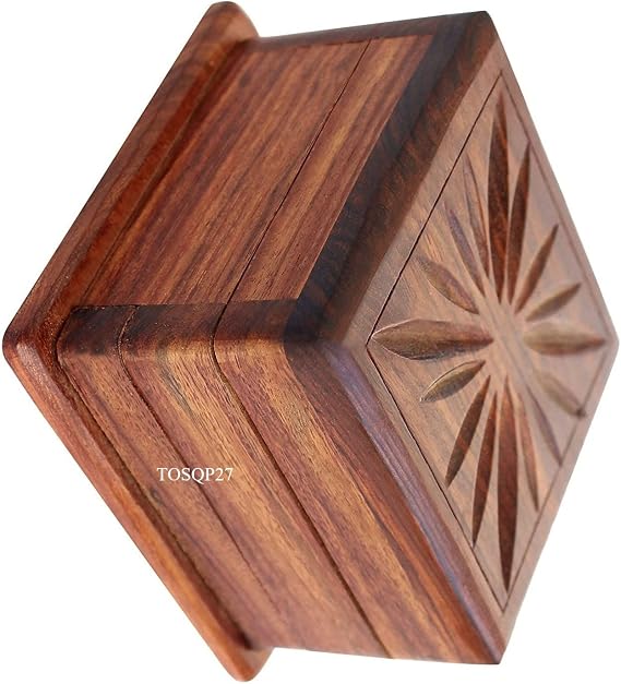 TOSQP27 Secret Box Brainteaser Puzzle Case Wooden Trick Opening Storage Organiser Unique Artisan Gifts Her, Girlfriend, Men