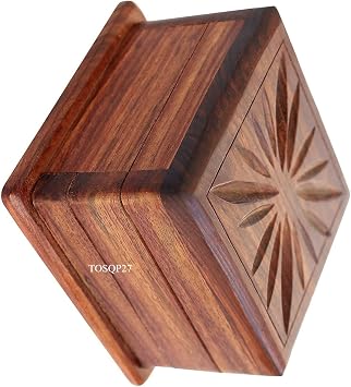 TOSQP27 Secret Box Brainteaser Puzzle Case Wooden Trick Opening Storage Organiser Unique Artisan Gifts Her, Girlfriend, Men