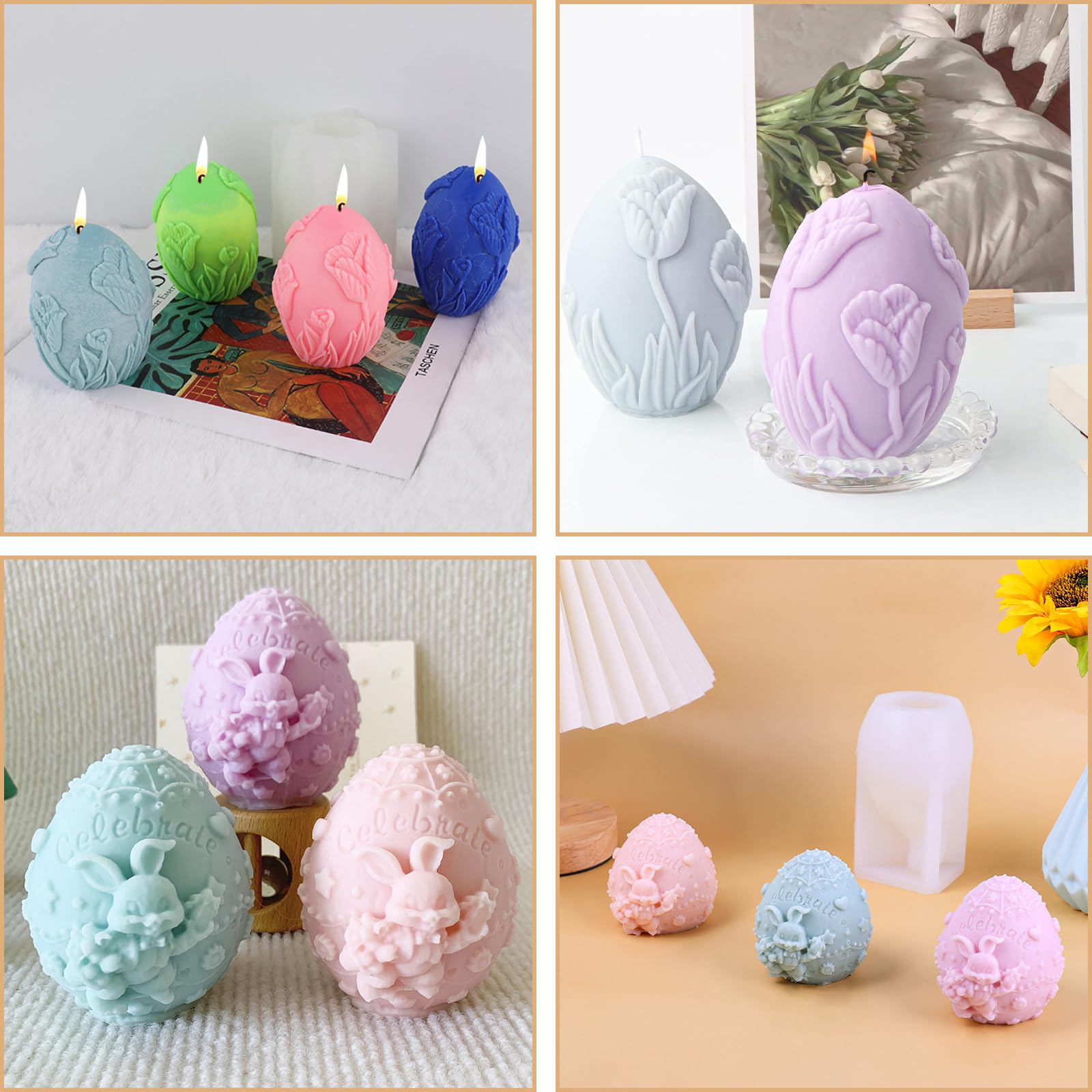 Set Di 2 Stampi In Silicone Per Candele A Coniglio Pasquale 3D + 50 Stoppini – Materiale Flessibile E Facile Da Sformare, Per Cera, Resina, Cioccolato, Sapone, Decorazioni Fai-da-te Per Pasqua
