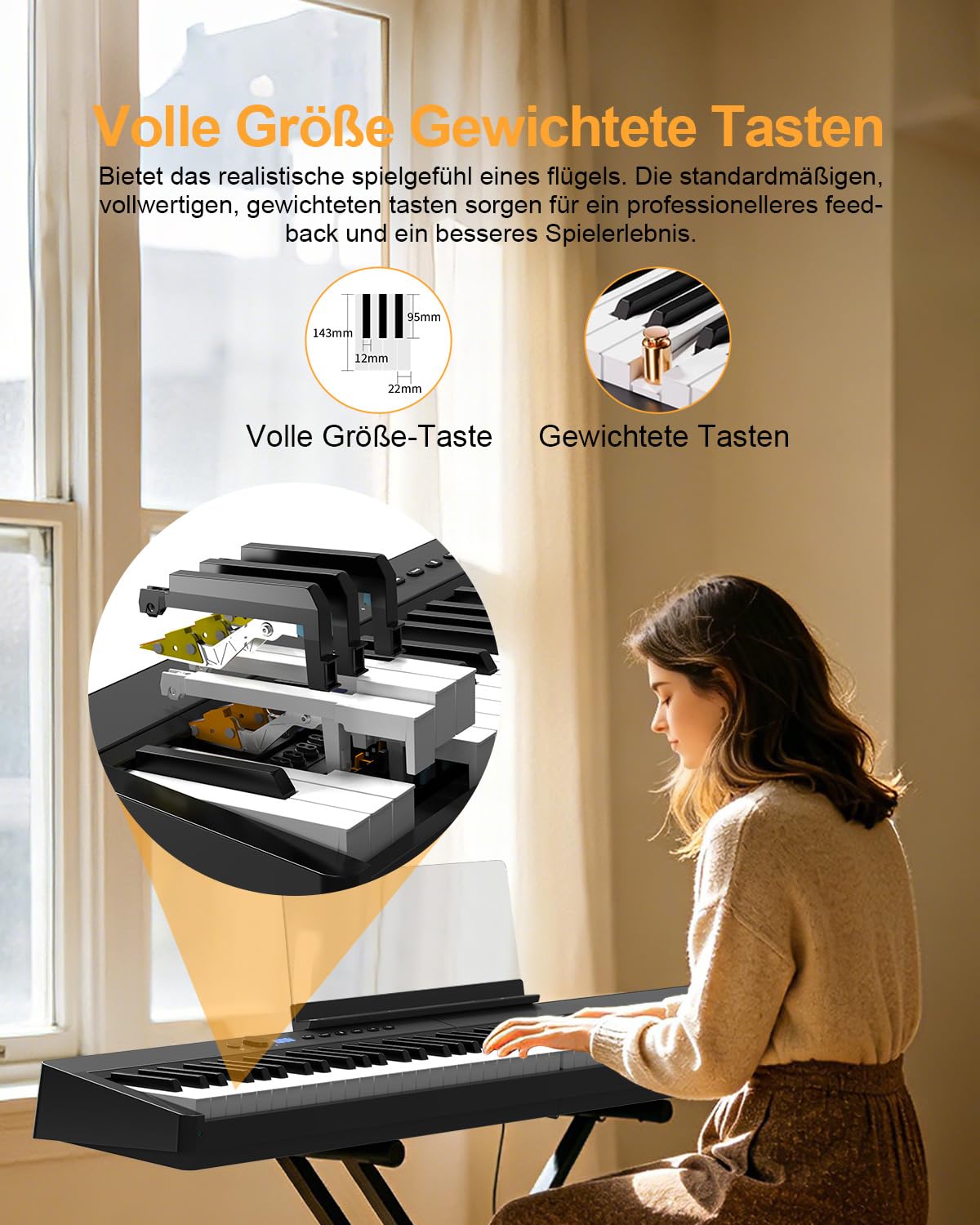 OYAYOFaltbares 88 Tasten Gewichteten Tasten Digitalpiano, Bluetooth MIDI & Audio, 128 Klänge & Rhythmen, 2600mAh Akku Stereolautsprecher, Elektronisches Klavier für Einsteiger & Musiker