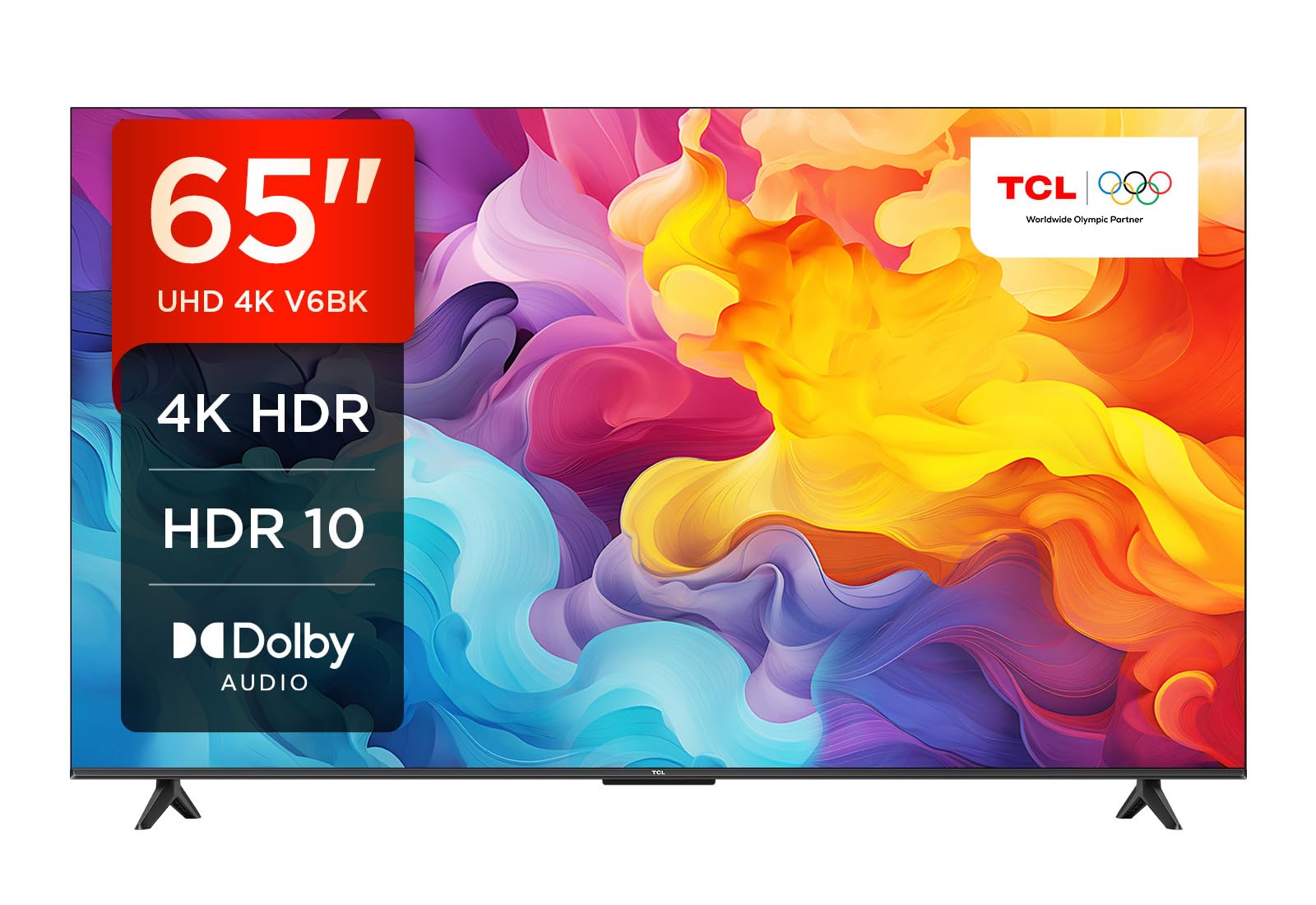 TCL65V6BK 65-inch 4K Ultra HD, HDR TV, Smart TV Powered by Android TV (Dolby Audio, Voice Control, Compatible with Google Assistant, 2024 New Model)