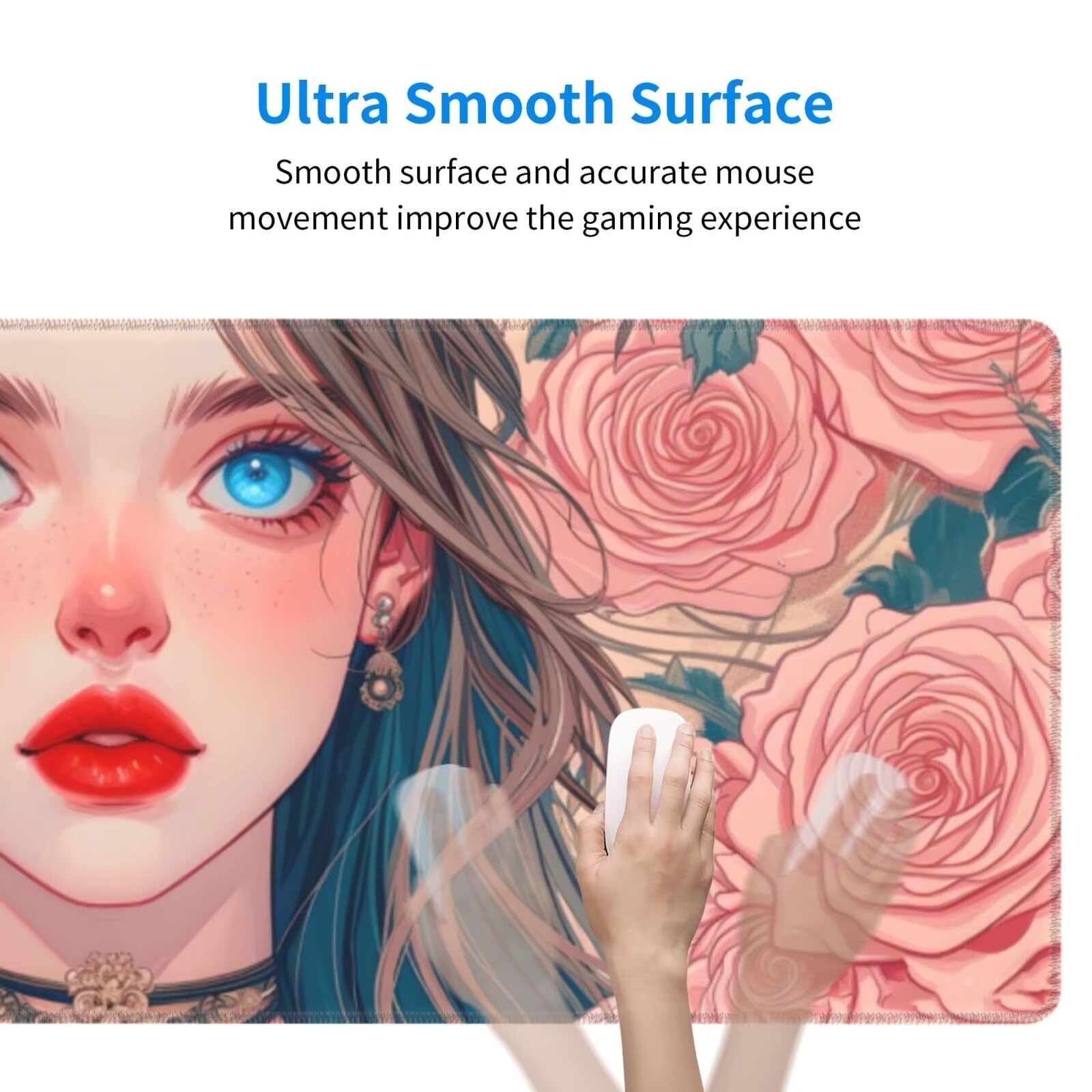 Tappetino Mouse, Tappetino Mouse Gaming Grande XXL 1500x800x3mm Tappetino Scrivania Mouse Pad, Base in Gomma Antiscivolo, Bordi Cuciti,Lavabile, Mousepad per Ufficio e Gaming (Rose Girl) R-484
