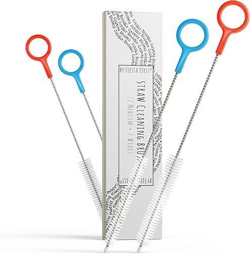 Juego de 4 cepillos de limpieza resistentes  Limpiadores de paja extra largos para pajitas reutilizables de metal y plástico, para limpiar espacios