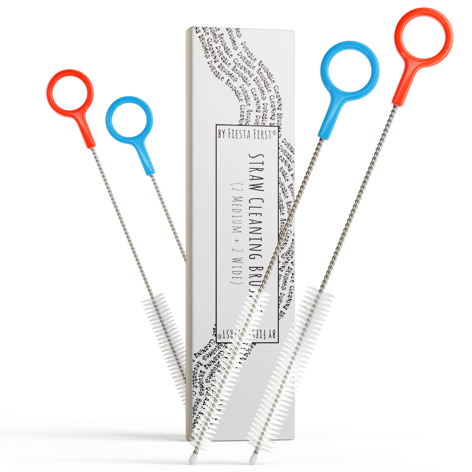 Buenalife Heavy Duty Cleaning Brushes Set of 4 - Extra Long Straw Cleaners for Metal and Plastic Reusable Drinking Straws, to Clean Small Spaces,