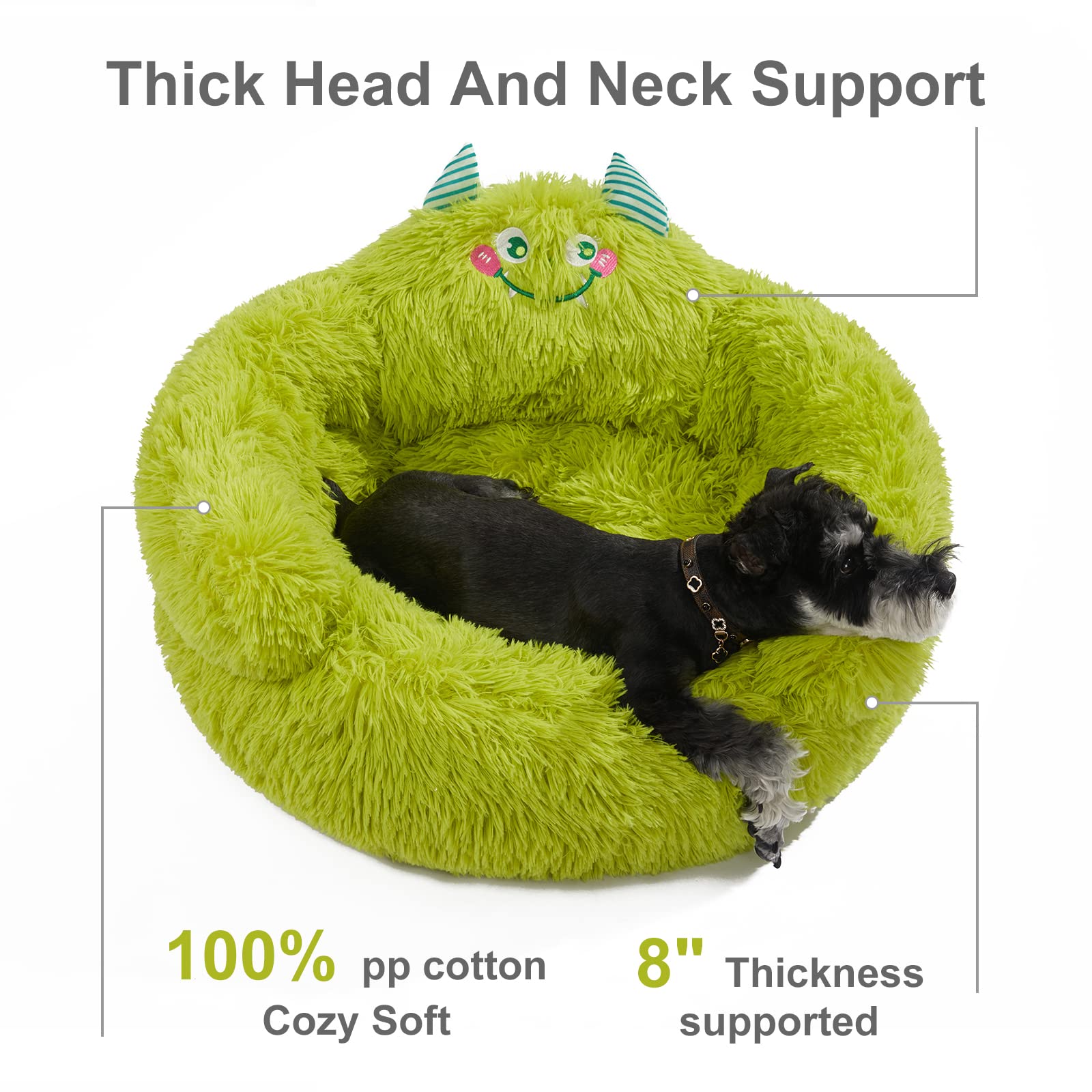 Jiupety Hundebett Katzenbett Flauschig, Donut Hundebettn Grosse Hunde, Orthopädisches Hundebett Hundehütte Indoor, Hundekorb Größe L (69 x 69 x 36 cm), Cartoon Dog Bed, Grün