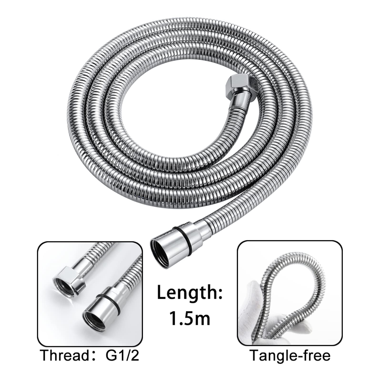 Cabezal de Ducha de Alta Presión con Manguera y Soporte, Cabezal de Ducha Desmontable, Rociador de Ducha para Reparar la Piel Seca y la Caída del Cabello, Blanco Gris
