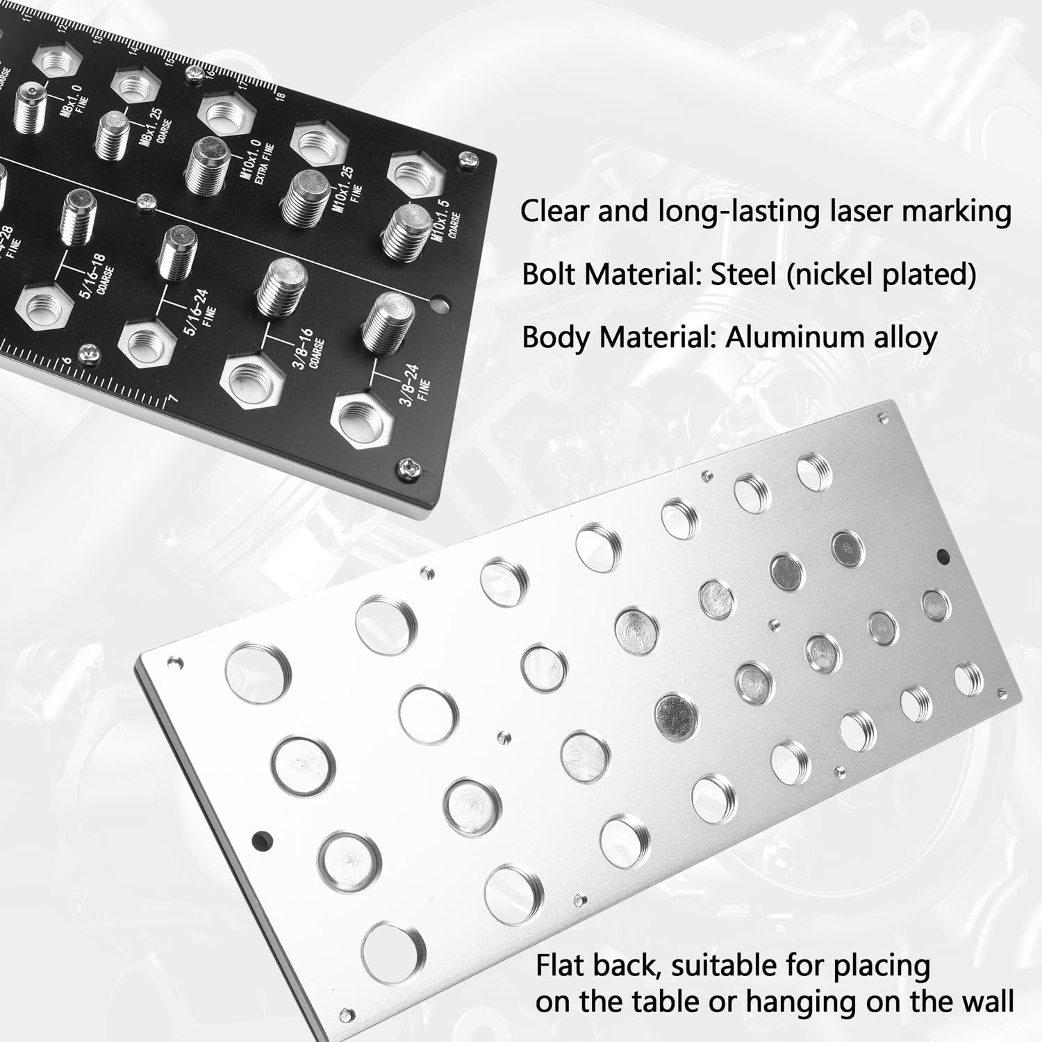 Controllo della filettatura, controllo della dimensione della filettatura di 38 dadi e bulloni, indicatore di identificazione delle viti con sistema standard e metrico, nero