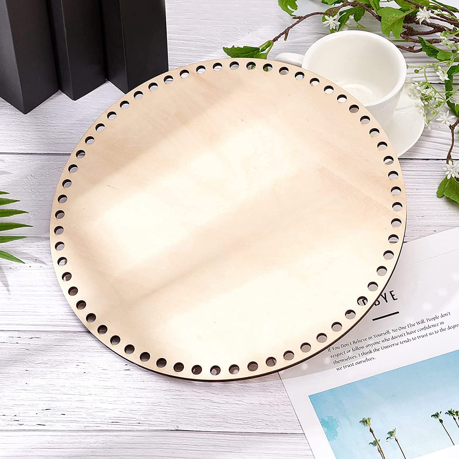 FTEYJEUIOTY 30cm Natural Wooden Basket Bottom with Hole, Circle Blank Wood Base for DIY Knitting Crochet Bag Bottom Shaper Craft - Image 3