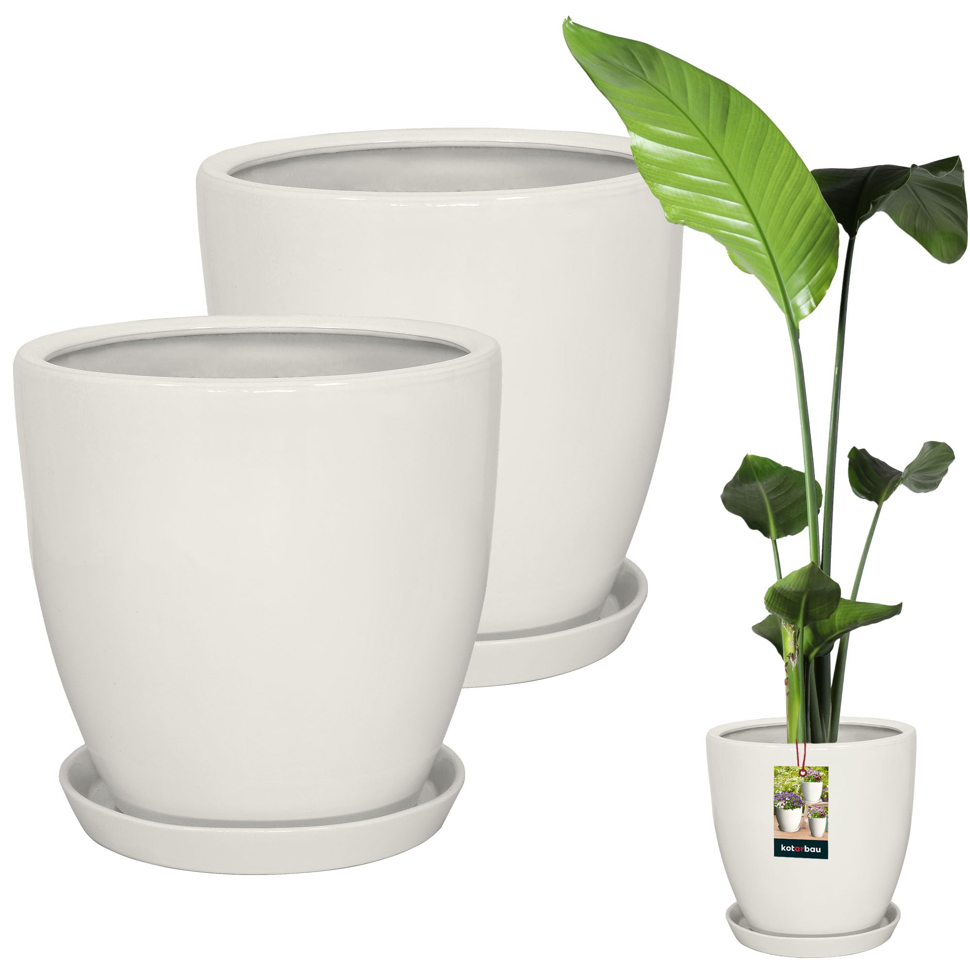KOTARBAU 31 cm White Flower Pot with Saucer | Enamelled Ceramic Flower and Herb Pot | Pot | Ceramic Bonsai Pot | Ceramic Bonsai Pot | Ceramic Plant Pot