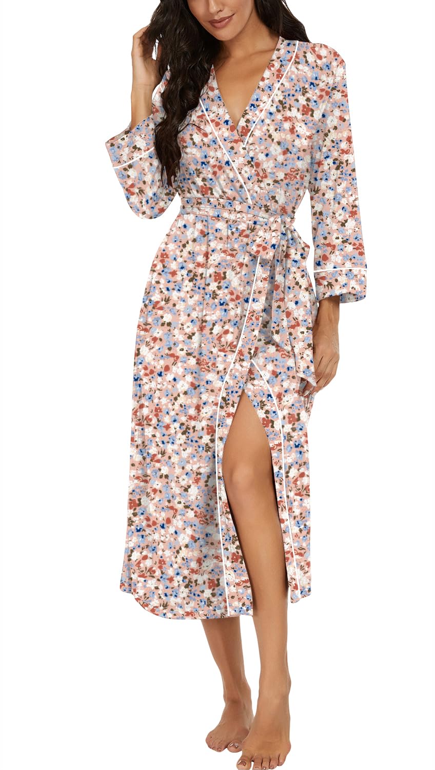 PrinStory Robes for Women 3/4 Sleeve Long Bath Robe XS-4XL