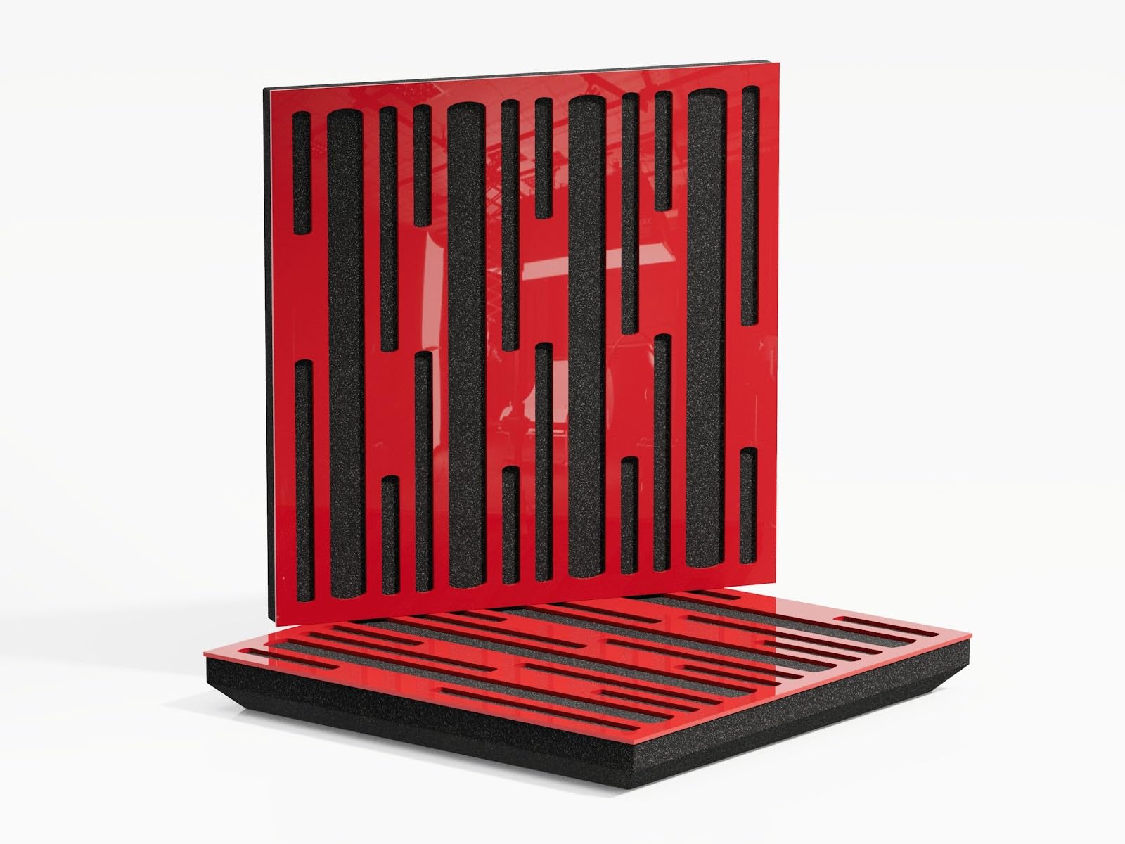2 Pack — Sound Absorption-Diffuse Acoustic Panel | 50x50x5cm | Absorption - Diffusion - Reflection - Soundproofing | Perforated Plastic: [Red Glossy Plastic | x2 P10]