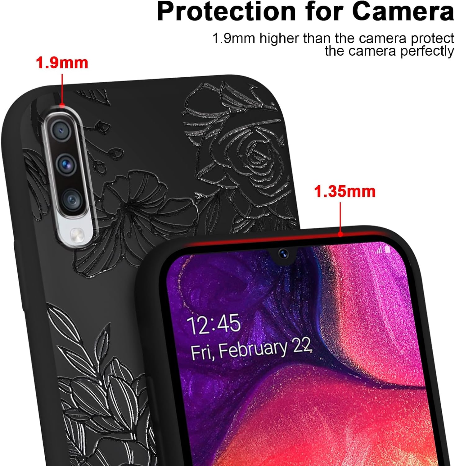 Cute Flower Floral Phone Case for Samsung Galaxy A50/A30S/A50s 6.4", Aesthetic Coquette Black Pattern Print Design Case Soft Slim Shockproof TPU Protective Funda Cover for Women Girls - Image 3