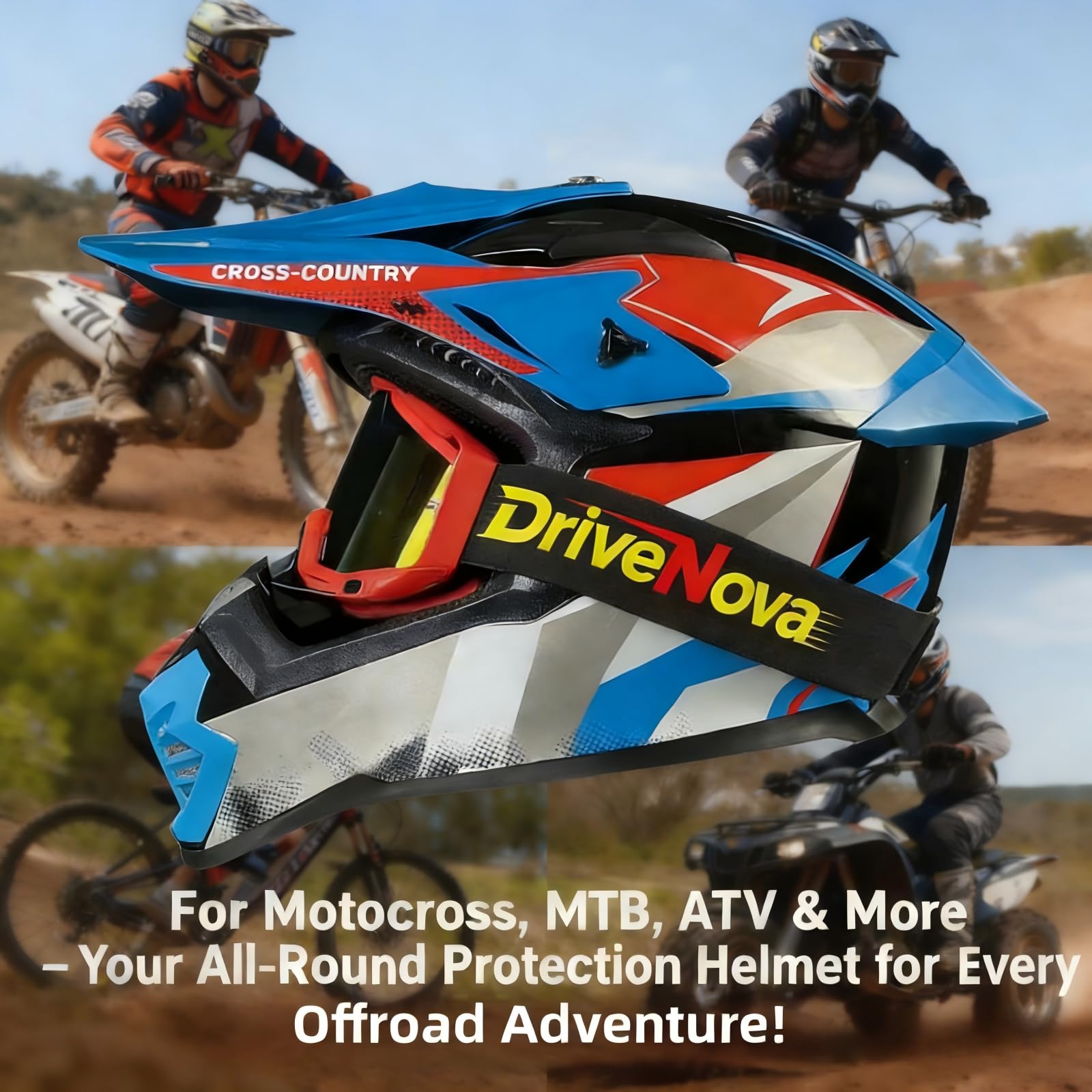 Casco Integrale Motocross, Casco da Cross Omologato con Occhiali per Adulti E Bambini, Casco da downhill integrale MTB Include 3 Misure
