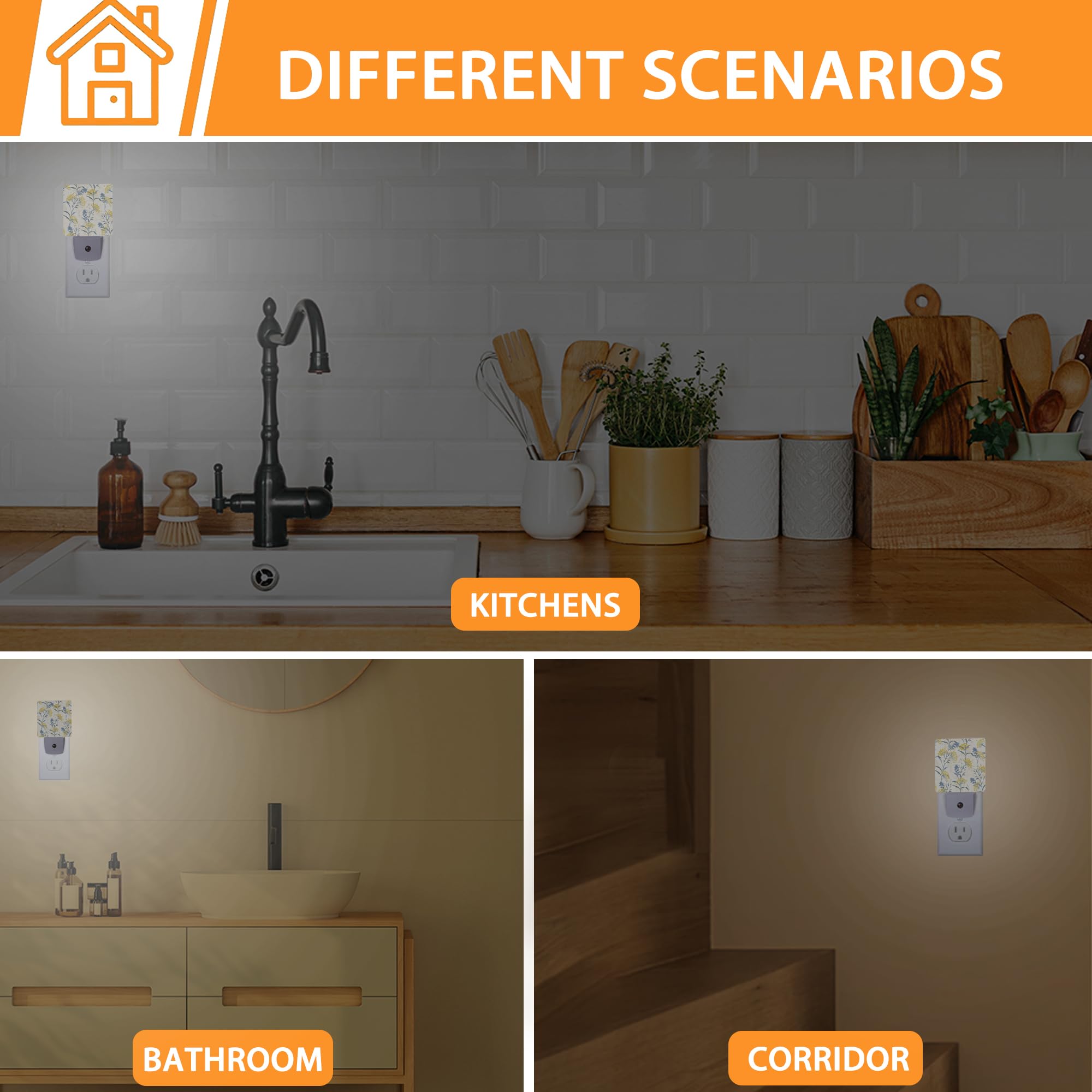 Vintage Flower Beige Night Light Night Lights Plug into Wall with Dusk to Dawn Sensor Lamp for Bedroom — view 7