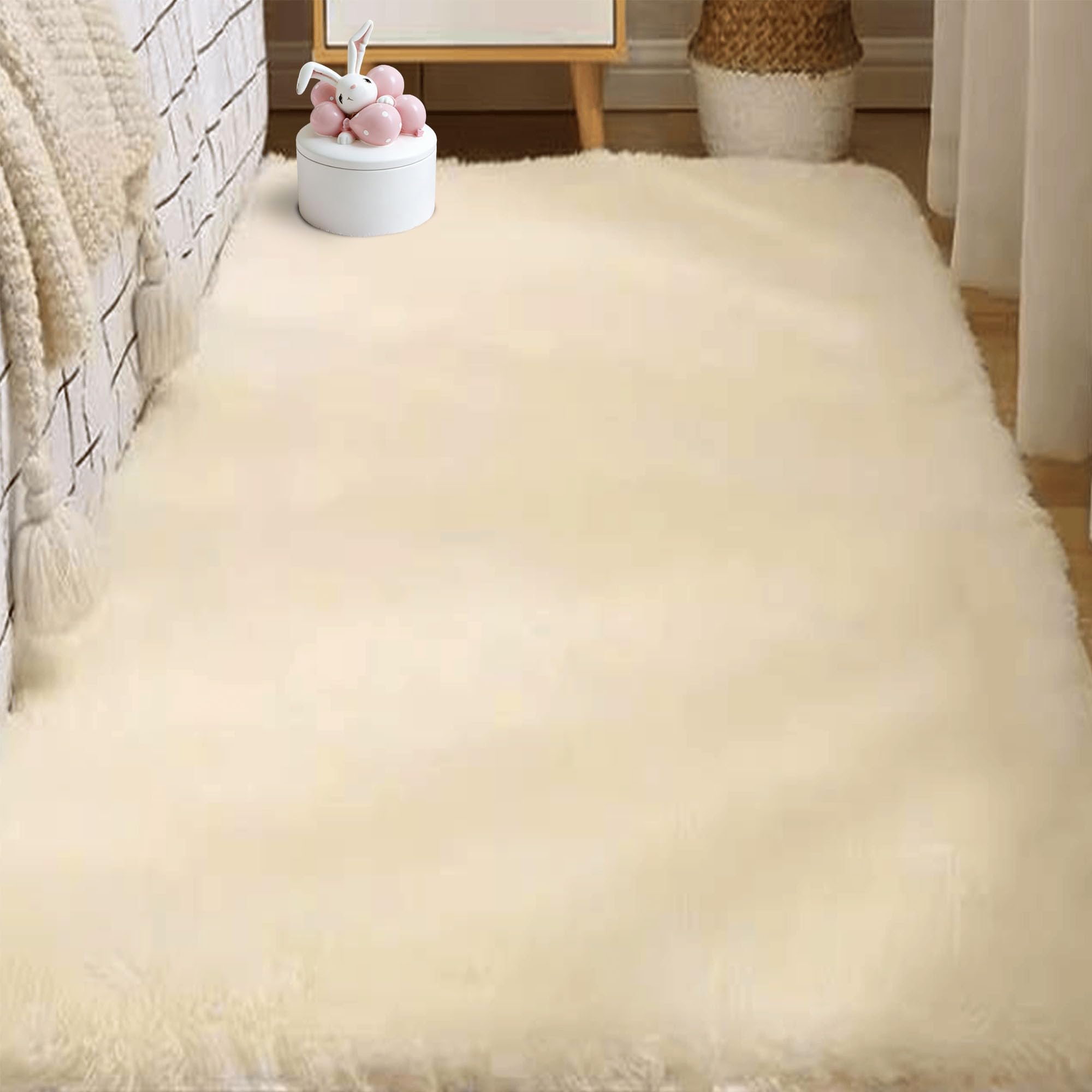 Tapis moderne de chambre et salon moelleux 130x300 cm couleur crème
