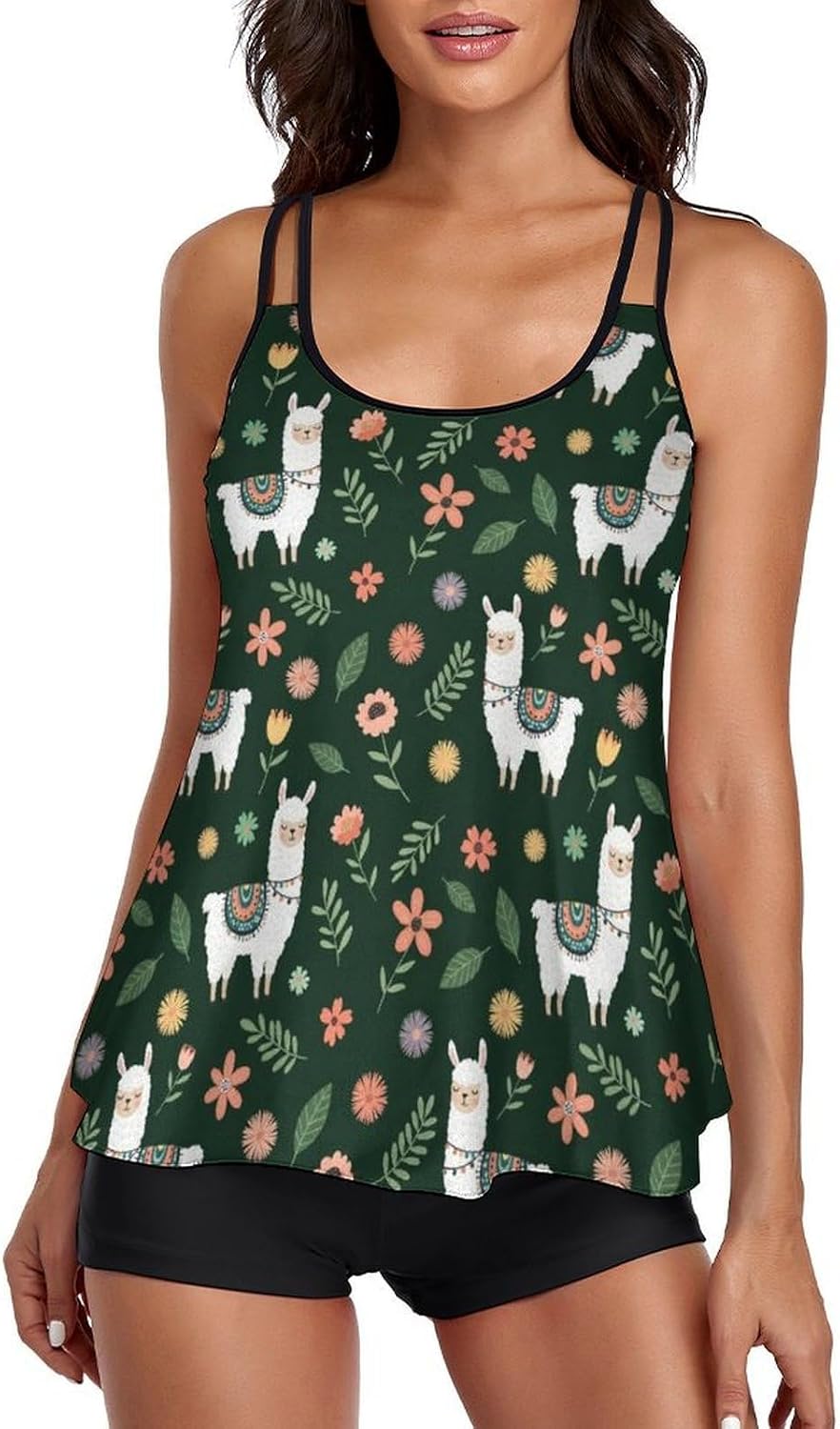Women's Athletic Tankini Swimsuit, 2 Piece Modest Bathing Suit with Tank Top and Shorts