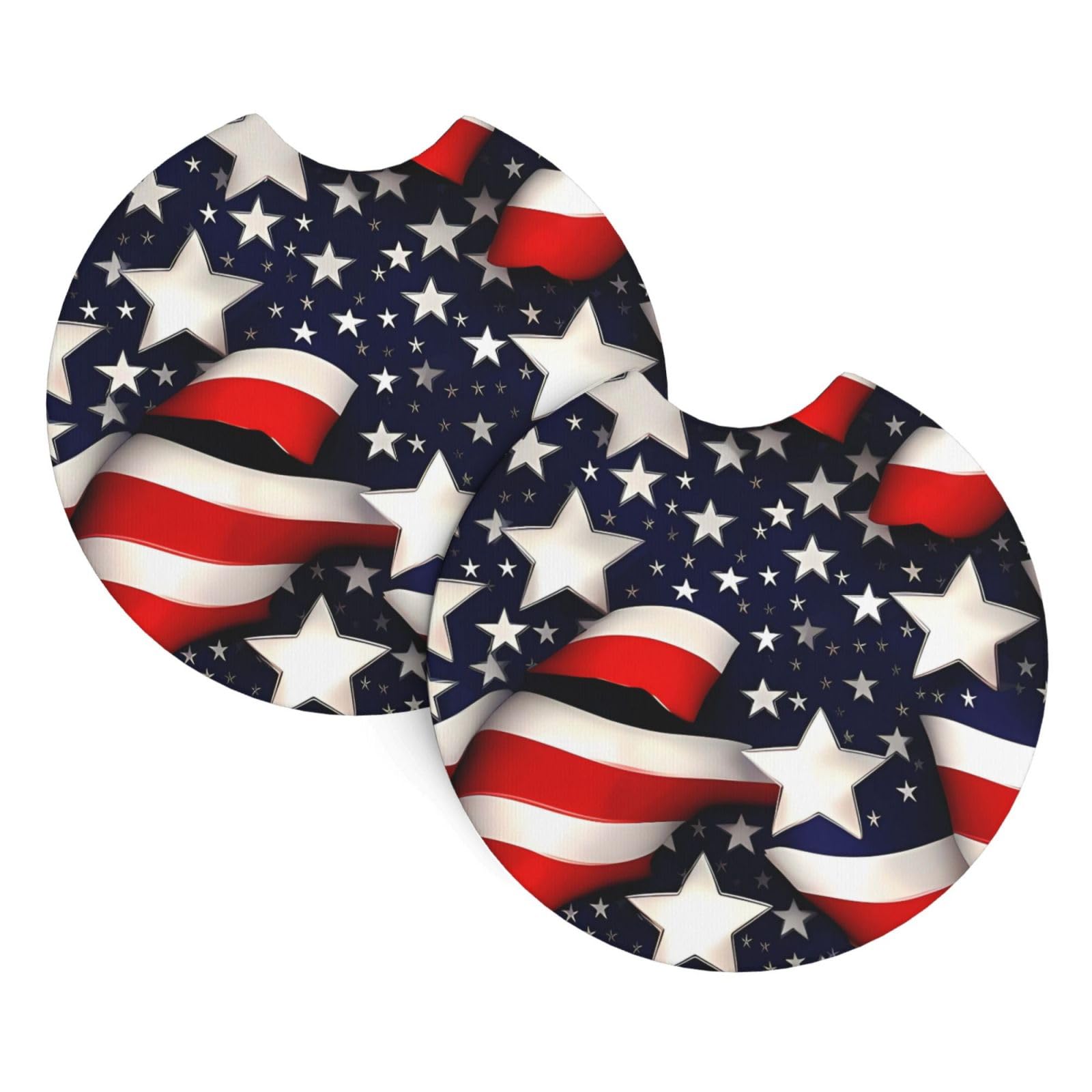 2 Pack Car Coaster for Cup Holders American Flag Stars Stripes Car Cup Coaster 2.7" Neoprene Non-Slip Automotive Cup Mat Universal Auto Car Interior Accessories for Women Men Cup Pad