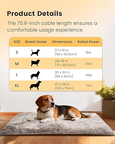 Miniatura 6 de Mora Pets Almohadilla Térmica para Perros Cama Calefactada para Gatos 9 Temperaturas Ajustables Tapete Calentador para Mascotas con Temporizador