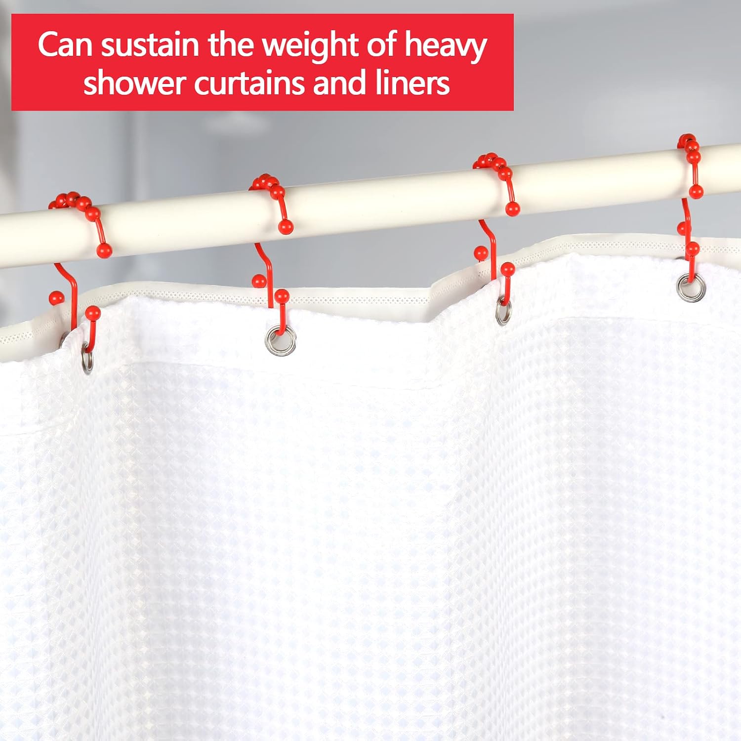 Shower Curtain Hooks,304 Stainless Steel Shower Rings for Bathroom,Double Glide Shower Hooks for Bathroom Shower Curtain Rods Curtains,Set of 12 Hooks,Red（Shower Curtain Hooks Style A ） image 4