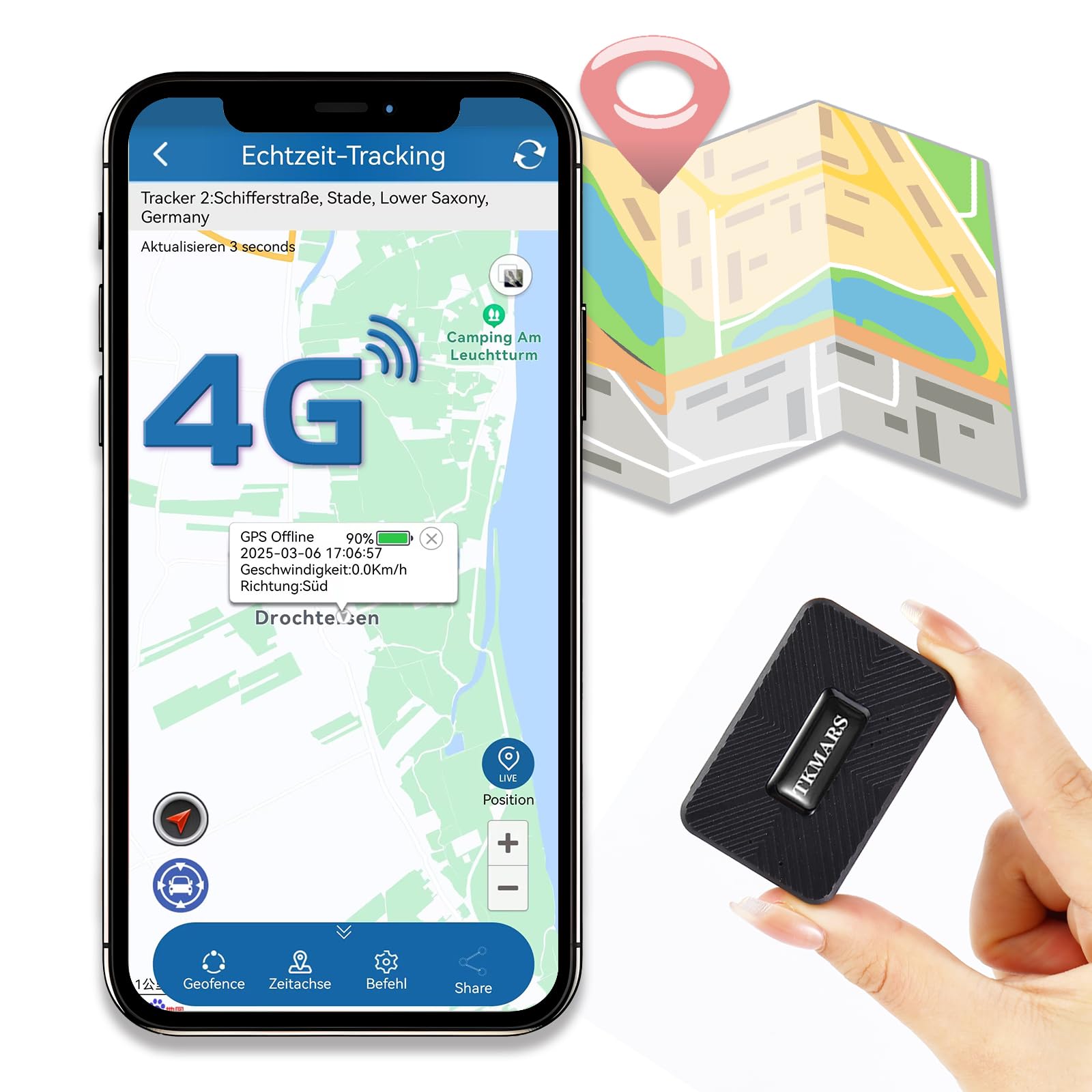 TKMARS 4G Mini Tracker ABO GPS Tracker Klein Unauffällig für Auto,Kinder,Fahrrad,Pack,Koffer,Schlüsselanhänge