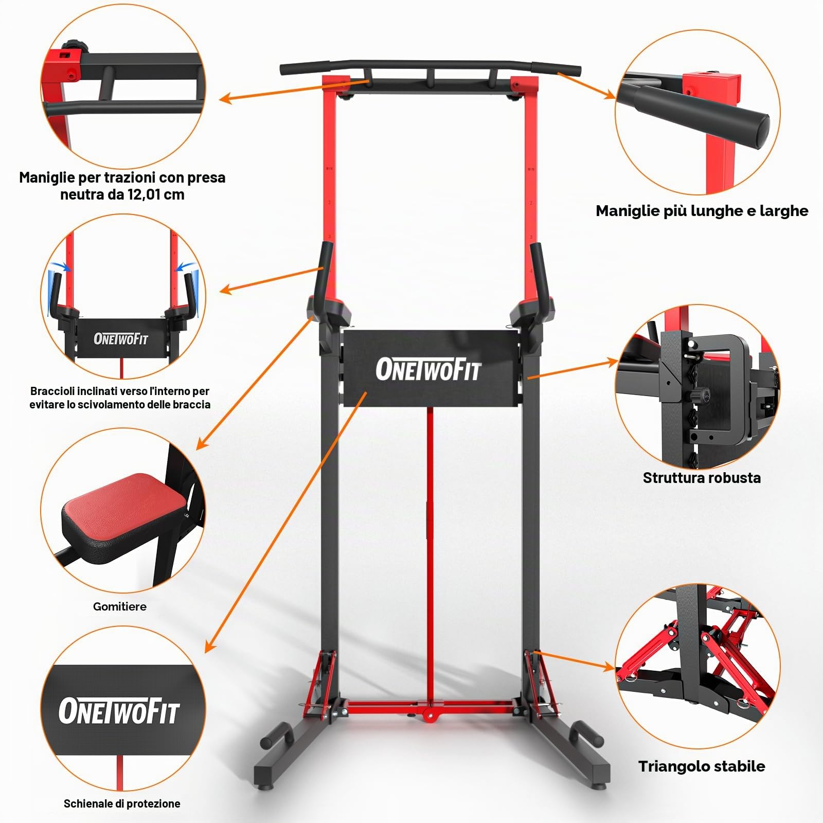 ONETWOFIT Power Tower pieghevole Dip Station Barra per trazioni, Regolabile in altezza Multifunzione stazione di potenza per la Palestra di casa Allenamento Ginnastica espandibile (BLACK-2)