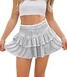 Women Sequin Skirt Sparkly Cute High Waist Ruffle Flowy Shiny Glitter Mini Short Skirts Night Out Club Party
