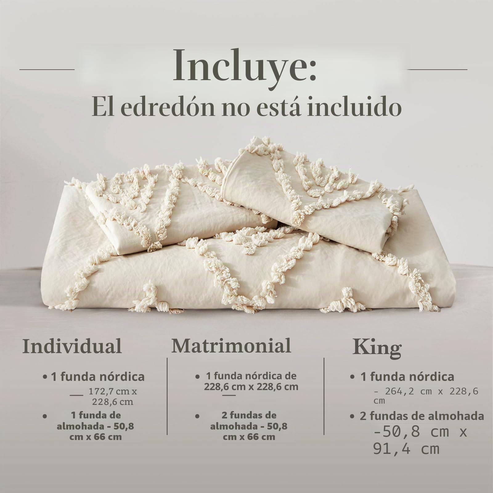OLI Anderson Juego de Funda de edredón copetuda tamaño King, Suave y Ligero para Todas Las Estaciones, Juego de Ropa de Cama de 3 Piezas con Bordado Bohemio Shabby Chic (Beige, King, 104 x 90