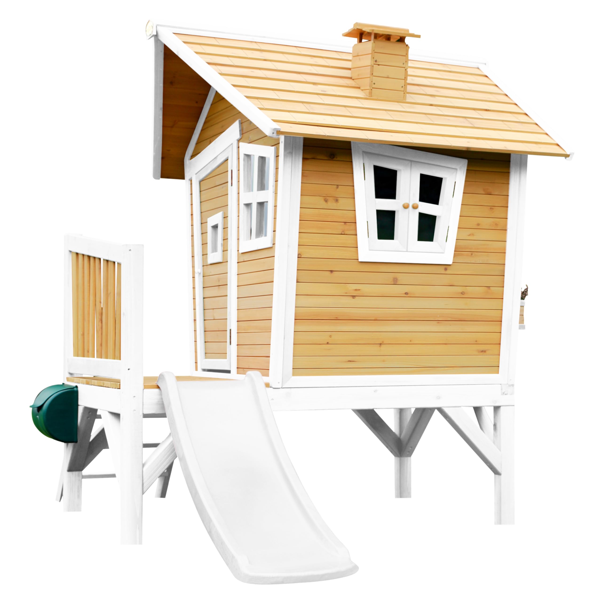 AXI Robin Casetta con pavimento e scivolo bianco | Casa da gioco per giardino/esterno in marrone e bianco di legno FSC | Parco giochi per bambini