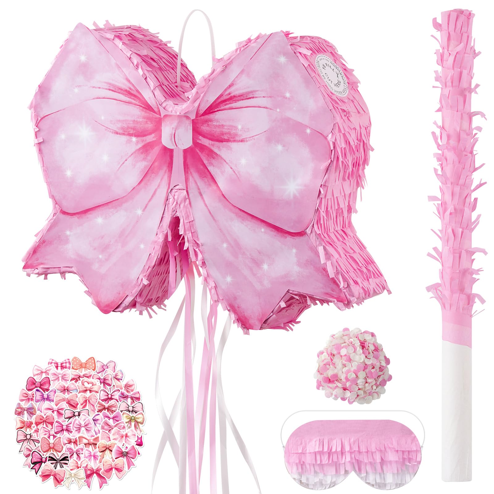 View 1 of **SMALLER IN PERSON*** ZRUNBO Pink Bow Piñata for Girl,Party Decorative Tassel Pinatas Set with Stick Blindfold Confetti, Pink Bow Piñata for Coquette Birthday School Party