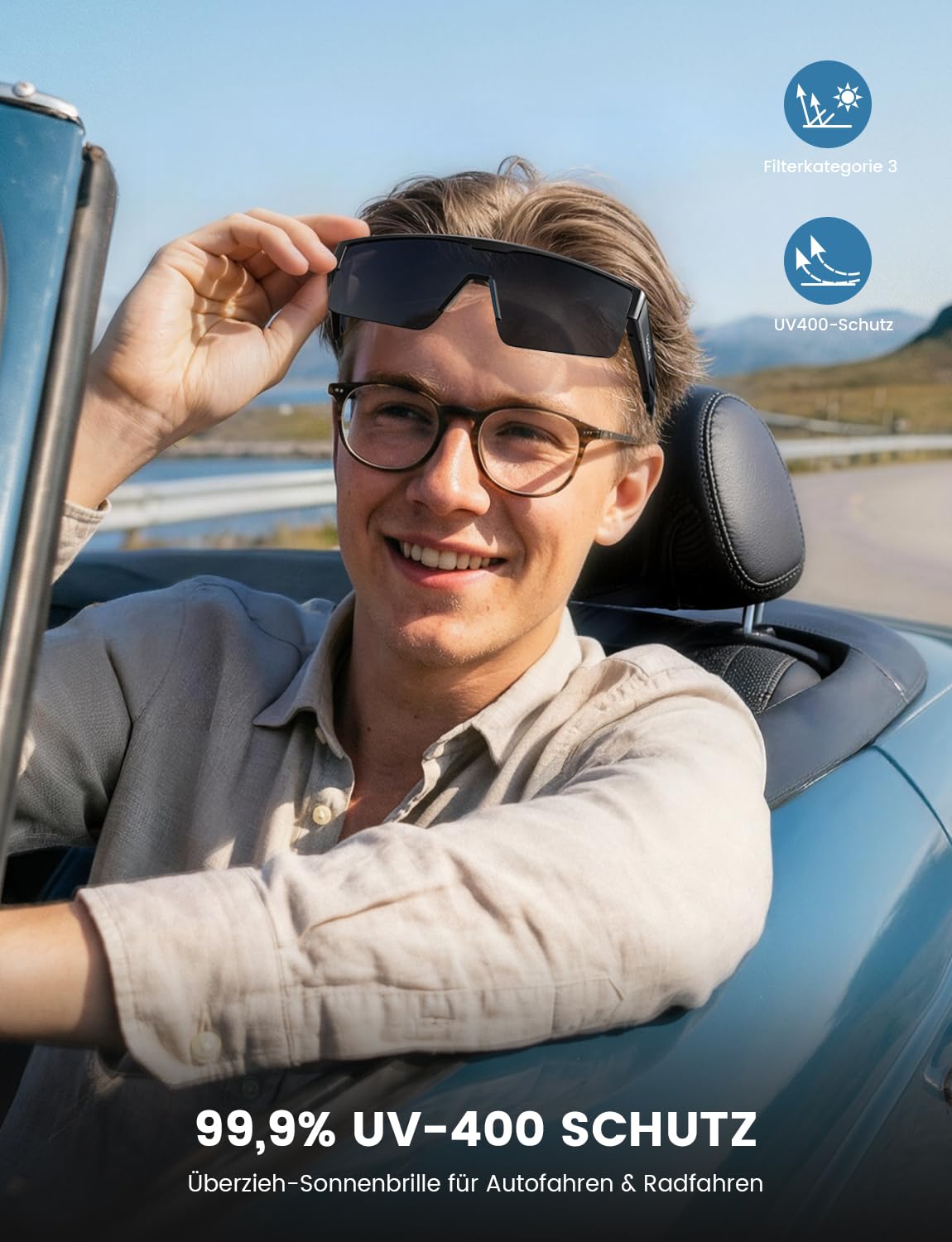 Lamicall Überzieh Sonnenbrille, Fahrradbrille für Brillenträger - [25g TR-90 Ultraleicht] Polarisierte Sonnenbrille über Normale Brille für Herren & Damen, UV400 Überziehbrille für Fahrrad Auto Angeln