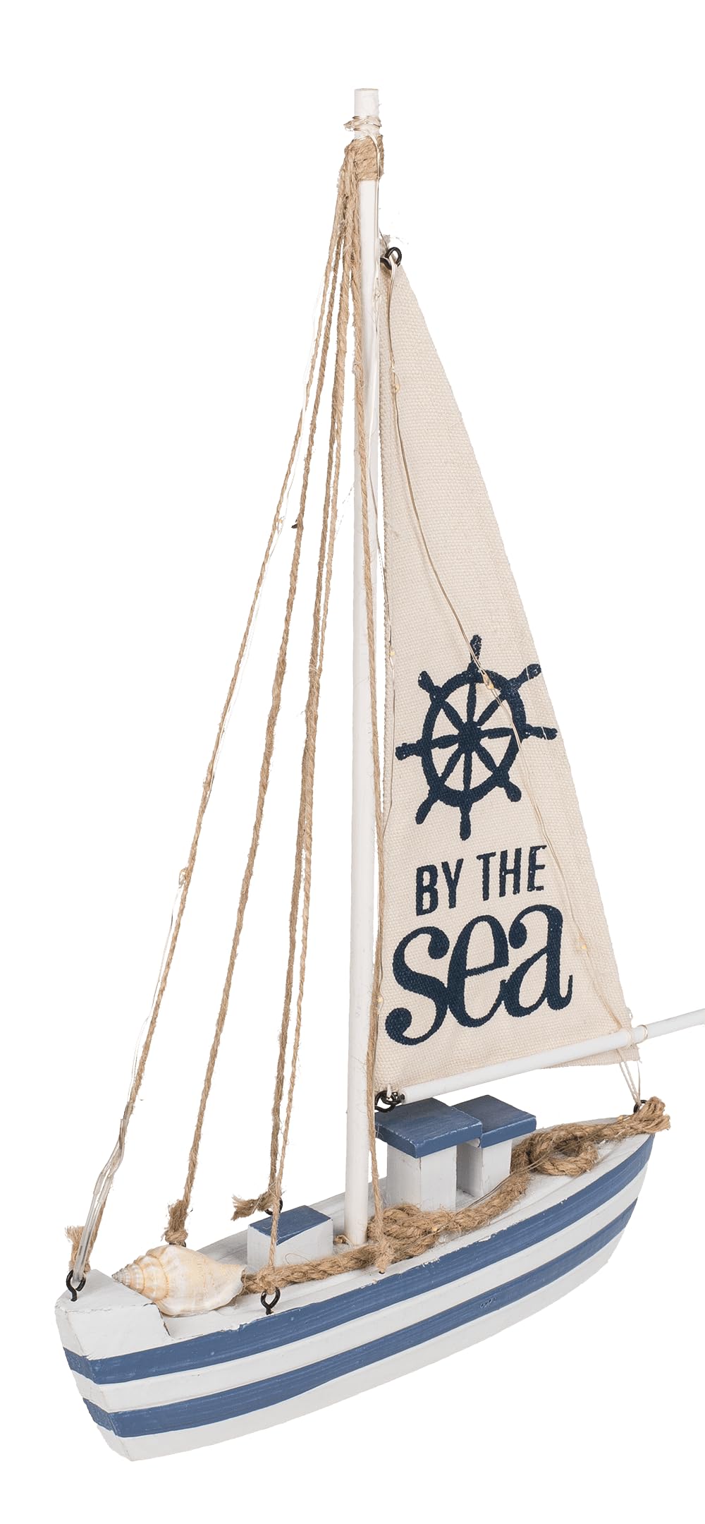 Out of the blue Nave a vela in legno con 11 LED, ca. 38,5 x 25 x 5 cm, batterie incluse