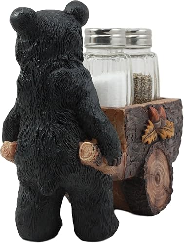 Miniatura 3 de Ebros Woodlands Spice Delivery Black Bear Pushing Vintage Wagon Carro Salero y Pimentero Juego de figuritas de bosque Rocky Mountain Bears Cabaña