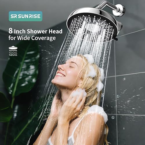Miniatura 2 de SR SUN RISE Juego de cabezal de ducha de alta presión de 8 pulgadas, con 2 cartuchos de filtro de cambio rápido, filtro de ducha de 18 etapas,