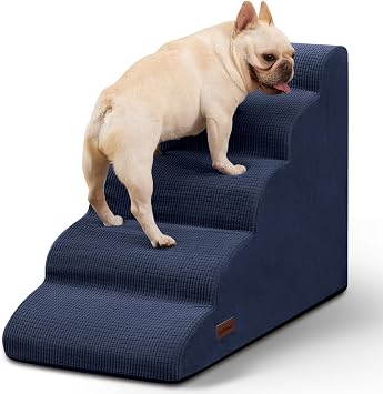 Aodisman Dog Stairs for High Bed,5-Step Pet Ramp for Small Dogs and Cats | 22.2" H Dog Steps for Bed with High-Density Foam, Help Olders,Short-Legged Dogs,Puppy and Cats Get on Beds Easily,Grey,Blue