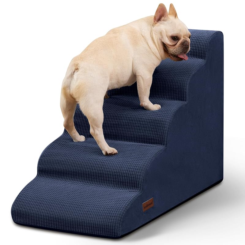 Escada para cães e gatos com 5 degraus, espuma de alta recuperação aodisman Azul 56,4 cm