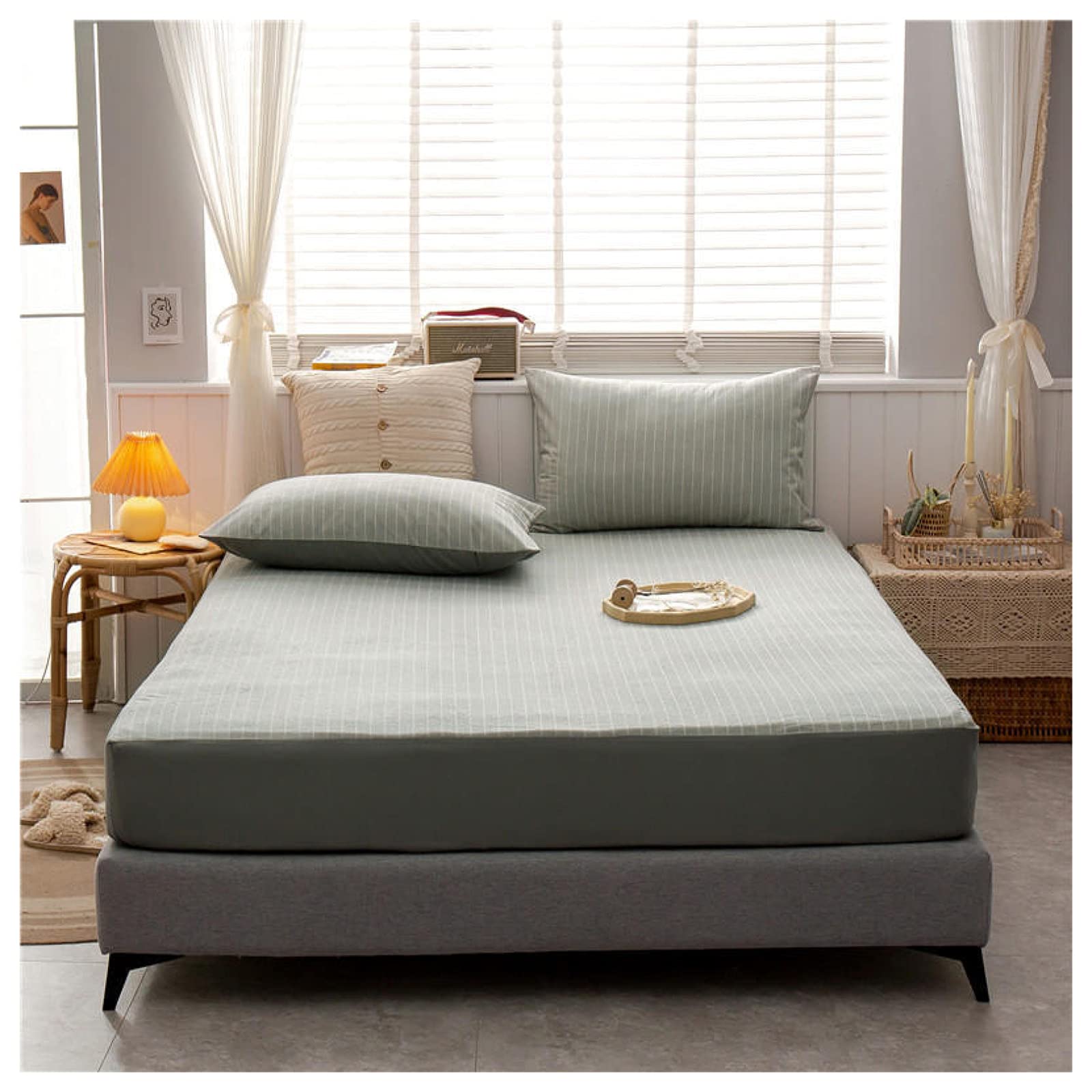 Confort Algodón Protector De Colchón, Ultra Suave Respirable Cubre Colchón, Impermeable Desmontable Funda De Colchón, Adecuado Para Dormitorio Hotel Cama Individual,GrayB-120×200cm(47×79inch)