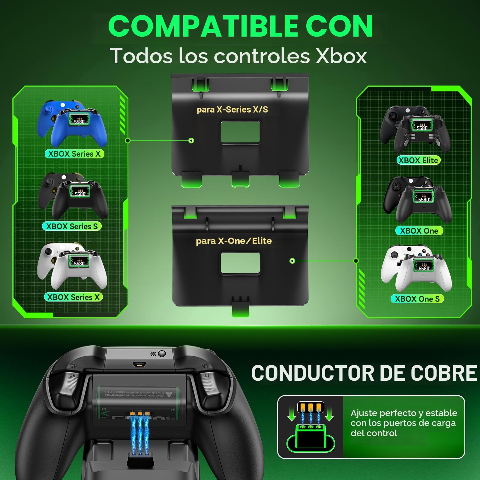 OIVO Cargador Mando Xbox con 2x5580mWh Bateria Mando Xbox para X-Box One/Series X/S, Bateria Mandos X Box X para Mandos X Box Series X/S/One, Negro