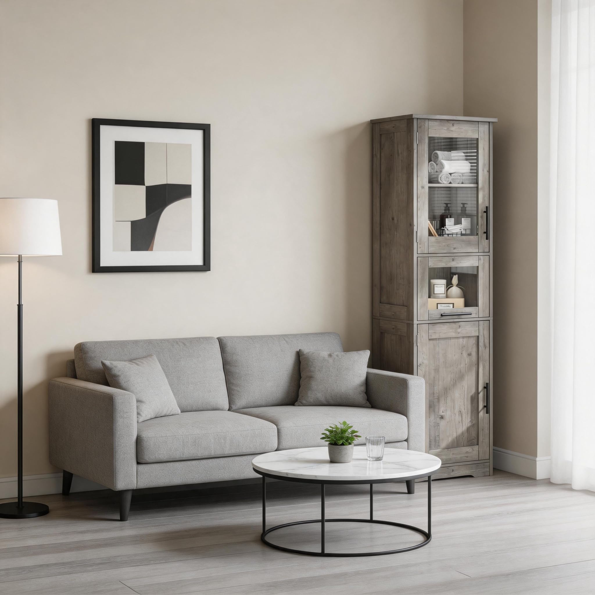 Armario Baño Alto Estrecho, Mueble de Baño con Puertas y Estante Ajustable, para Baño, Lavandería y Espacios Pequeños, Gris, 40×31×170 cm