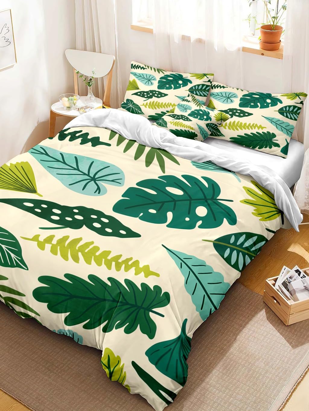 Parure de lit 220x240 microfibres feuilles de palmier avec fermeture éclair pour un lit impeccable