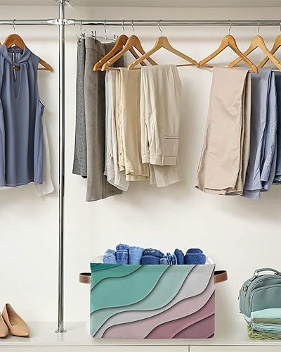 Miniatura 5 de Storage Basket Green Turquoise Modern Geometric Large Foldable Storage Bins with Handles Abstract Beach Waterproof Fabric Laundry Baskets for