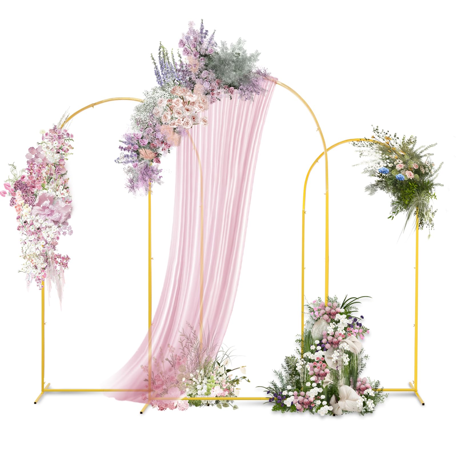 Wedding Arch Backdrop Stand 7.2FT, 6.6FT,6FT Set of 3 Gold Metal Arch Backdrop Stand for Wedding Birthday Party Baby Shower Graduation Floral Balloon Ceremony Decoration(Gold, 7.2FT, 6.6FT, 6FT)