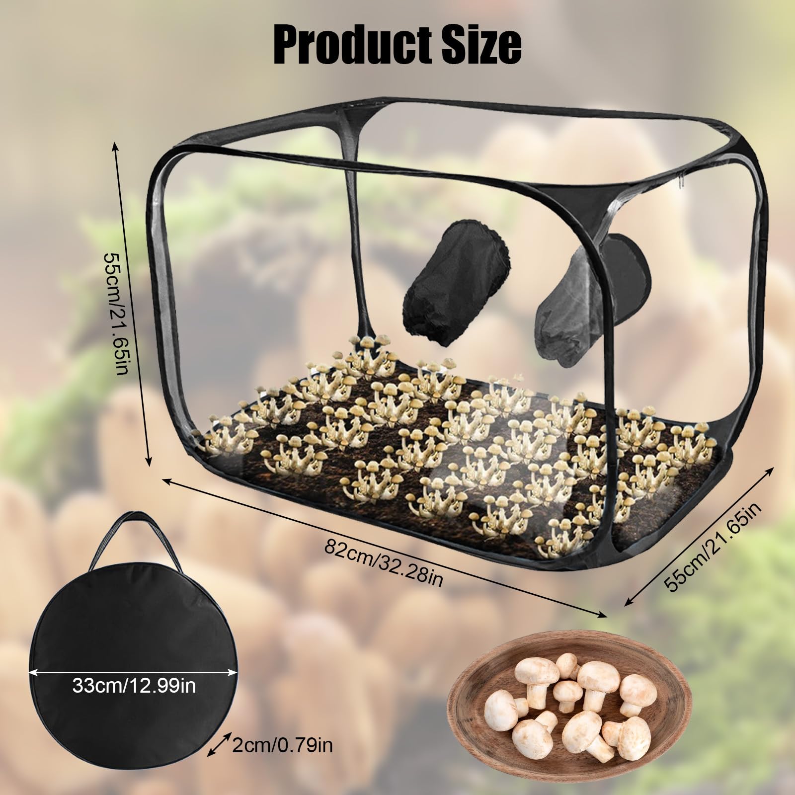 Still Air Box, Mushroom Grow Kit Tragbares Faltbares, PVC Pilz-Wachstums-Set mit 2 Arm Ports, Kompakte Standluftbox für Pilzliebhaber, Vielseitige Kultivierung für Gartenbaubedarf