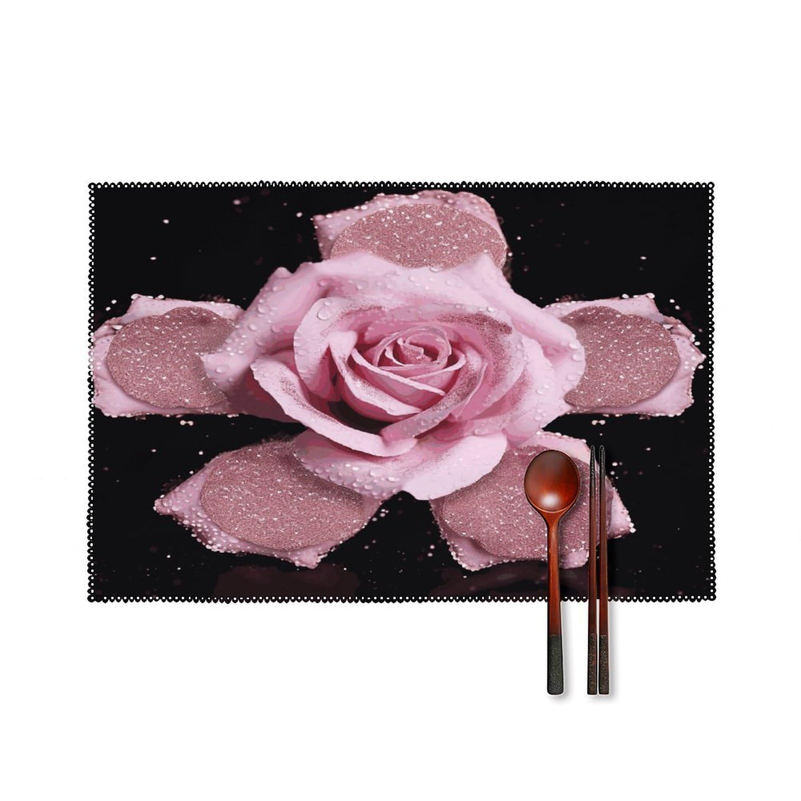 Fekiloot Style Glitter Pink Rose Placemats Set Of 6,Table Mat