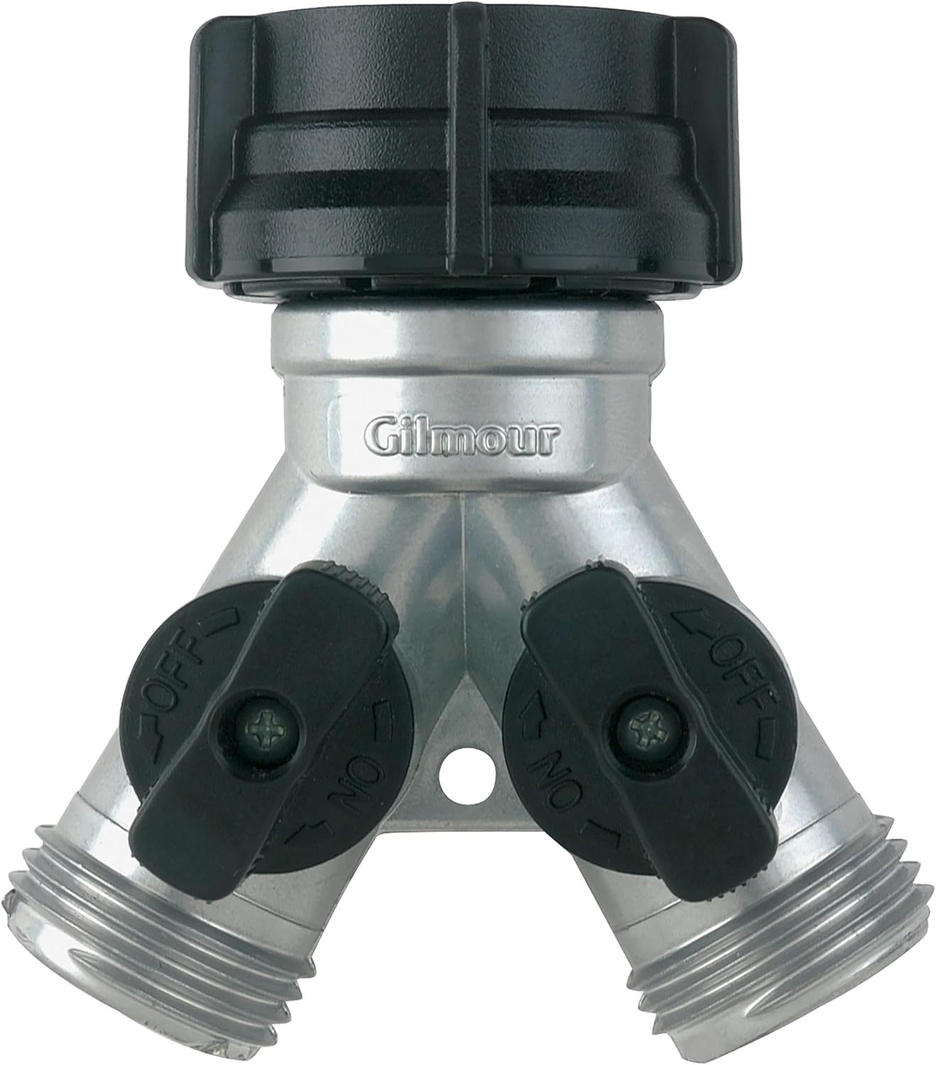 Gilmour Heavy Duty 2 Way Garden Hose Splitter, Dual Water Hose Splitter with Shut Off Valve, Metal Water Manifold