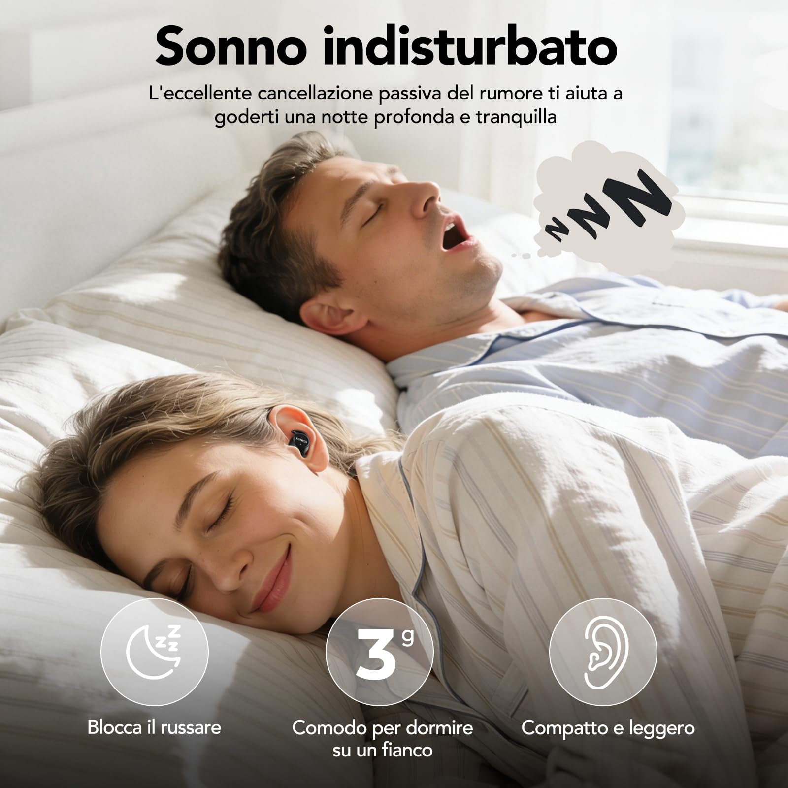 MINISO MS217 Cuffie Traduzione Simultanea 2 in 1 Cuffie per Dormire, Auricolari Traduttore Simultaneo con App, Portatili e Compatti, Autonomia 48h, Cuscinetti Morbidi per Pendolarismo, Lavoro e Sonno