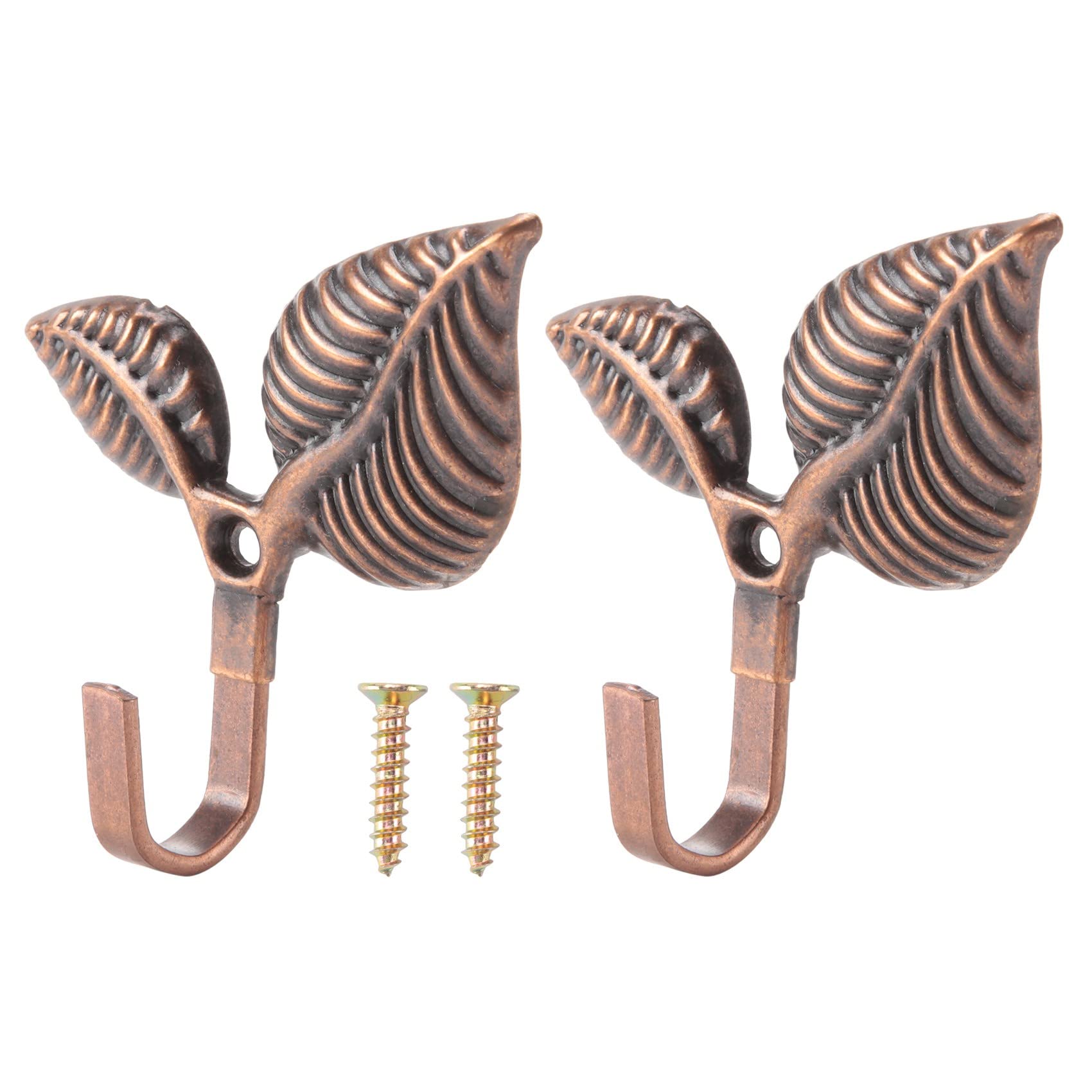 CTRLZS 2 x Iron Leaf Shaped Curtain Tie backs Holders Wall Hooks Home Decor, Red Bronze