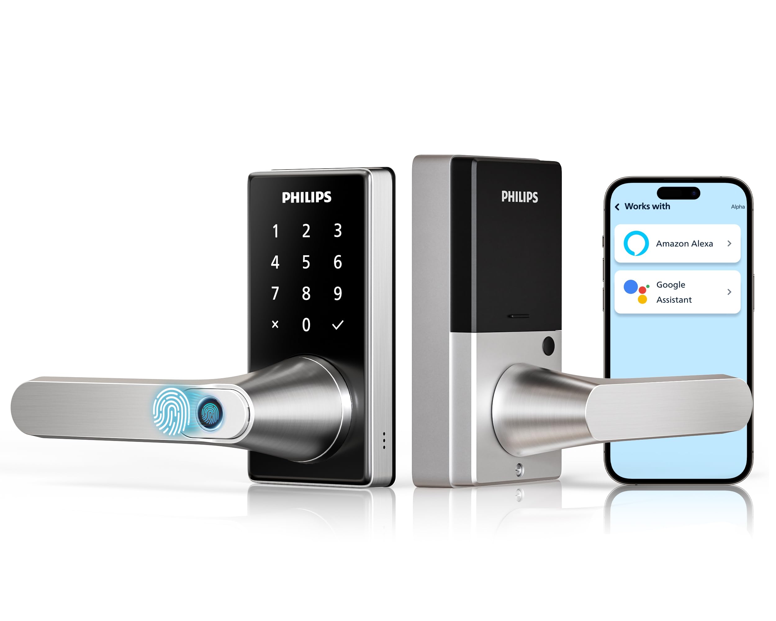 Photo 1 of Philips Wi-Fi Smart Door Lock with Handle, Keyless Entry Door Lock for Front Door Lock Set with App Remote Control, Fingerprint Door Handle Lock, Touchscreen Keypad Lever Lock Front Door Handle
