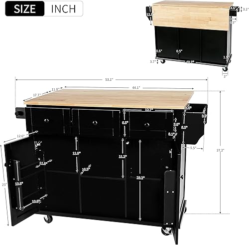 Miniatura 2 de Isla de cocina de 53.9 pulgadas con ruedas con hoja caída, armario de cocina de madera con organizador de gabinete extraíble, carrito de isla de