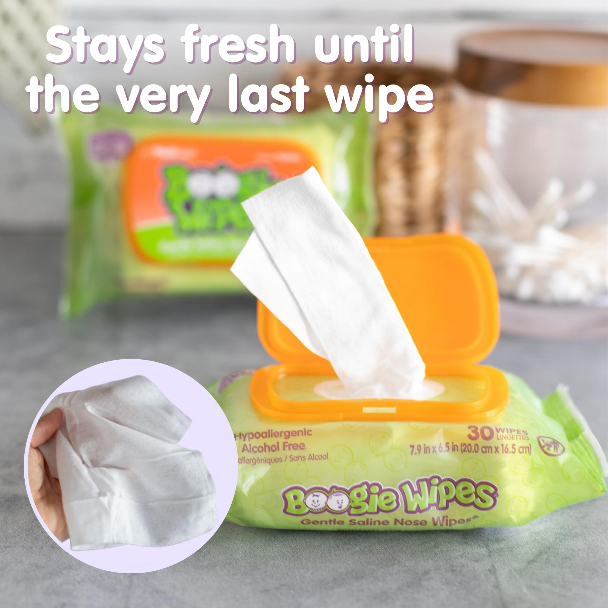 Boogie Wipes Natural Saline Kids and Baby Nose Wipes for Cold and Flu, Fresh Scent, 30 Count (Pack of 6) by Boogie Wipes