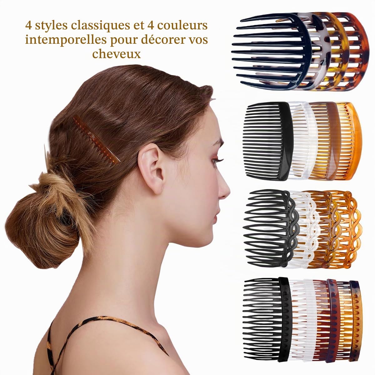 16 Pièces Peignes Latéraux Francais, XingyLi Peigne à Cheveux Côté Décoratifs en Plastique, 9/11/16/23 Dents Pince à Peignes Chignon Latéraux, Peigne de Voile de Mariage Accessoires pour Femmes